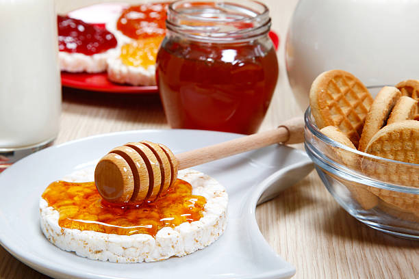 Waffle with honey on a dish